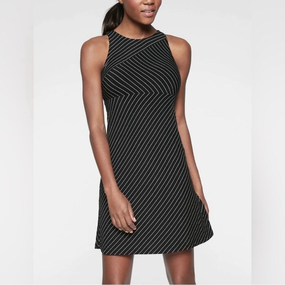 Athleta Black and White Stripe Santorini High Neck Dress - Size L